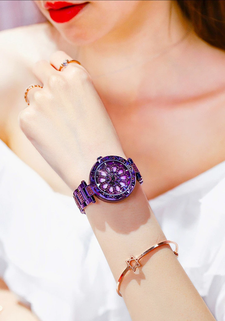 Explosive Creative Rotating Dial Ladies Watch Lazy Magnet Buckle Quartz Watch(Purple)