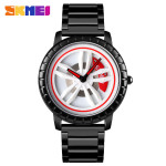 SKMEI Mens Watches Top Brand Luxury Car Wheel Rotating Dial Creative Watches Waterproof Quartz Man Wrist Watch Relogio Masculino(White Dial)