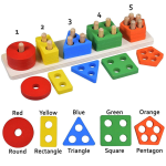 Wooden Blocks Geometric Shape Matching Five Sets of Column Learning Education Puzzle Game Toy for Kids (Multicolor)