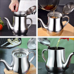 410ml Stainless Steel Oil Tank Large Capacity Oil Bottle Kitchen Oil Filter Pot Soy Sauce Vinegar Container Coffee Pot