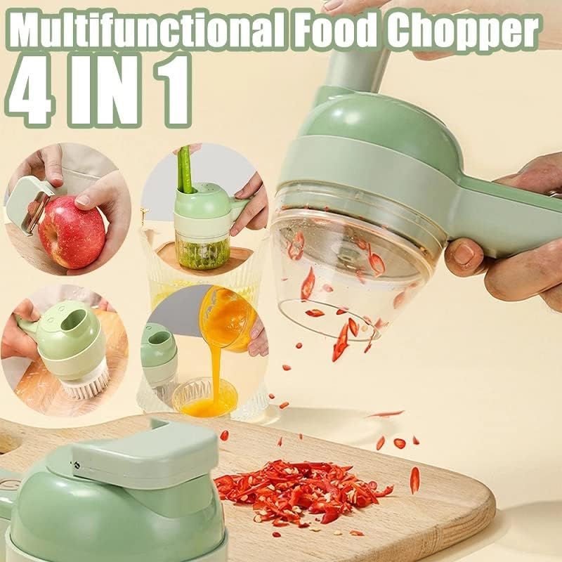 4 in 1 Portable Electric Vegetable Cutter Set Wireless Food Processor for Garlic Pepper Chili Onion Celery Ginger Meat with Brush