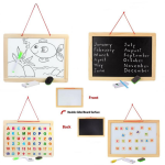 Educational Learning Board Multipurpose Double-Sided Magnetic Wooden Writing, Mathematical Calculations & English Alphabets,White and Black Board, Wooden Magnetic Drawing Board
