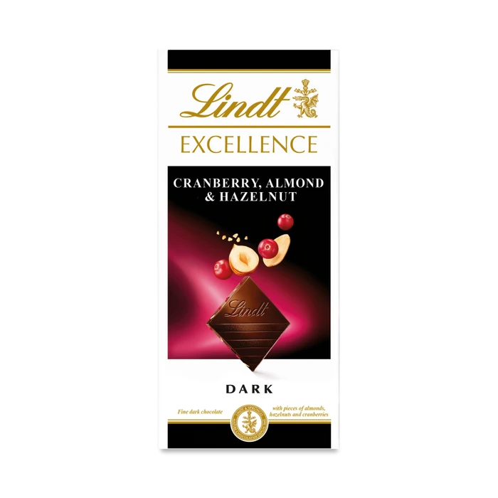 Lindt Cranberry Almond & Hazelnut Dark Chocolate Bar 100G