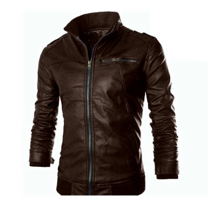 Bikers Full Artificial Leather Jacket - Coffy color