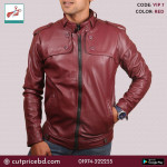 Gents Full Artificial Leather Jacket - Vip7 Red | Stylish jackets for men