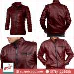 Bikers Full Artificial Leather Jacket - Marun color