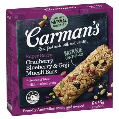 Carmans Muesli Bar Super Berry 6pack 270g