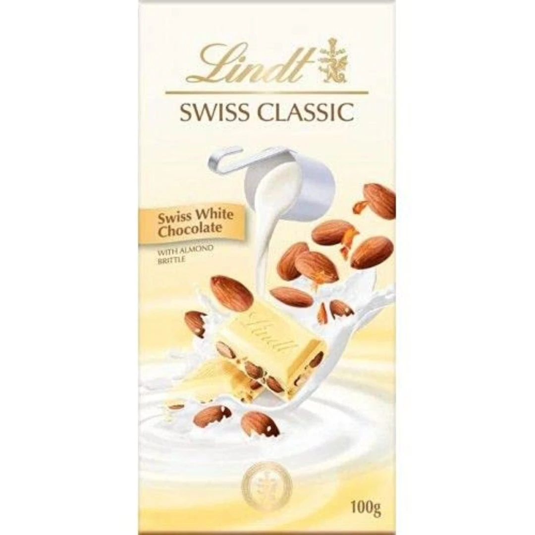 Lindt Swiss White Chocolate Whole Almonds And Almond Brittle 100g