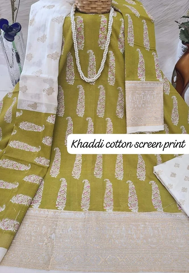 PURE KHADDI COTTON SCREEN PRINT 3PIC